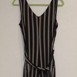 Max Studio Black Striped Wide Leg Flowy Belted Sleeveless Jumpsuit Sz S Photo 8