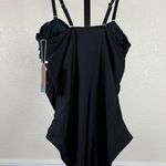 Retro Swim Ruched One Piece Tummy Control Bathing Suit Black White Pool Beach Size L Photo 1