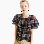 J.Crew Edie Ruffle Top in Stewart Tartan Plaid Black Red Blouse Size 8? Photo 1