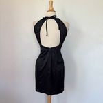 Vintage 90s Solid Black Satin & Lace Open Back Cocktail Dress Size 8 Photo 7