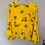 Stella Tweed  Yellow Floral Plunging Neckline Top Bell Sleeves Women's Size Medium Photo 7