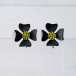 Vintage Judy Lee Originals Clip On Earrings Black Flower 1958 Clover Photo 0