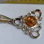 Stylish Women's Amber & Silver Heart Pendant Orange Photo 7