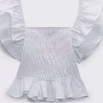 ZARA NWT white cotton ruffle sleeve peplum smocked stretchy top Photo 6