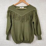 Crazy Train  Sweater Womens S Olive Green Long Sleeve Knit Fringe Boho Western Photo 0