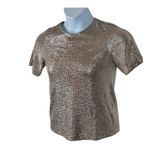 Monteau  Champagne Metallic Textured Short Sleeve Top Size Small NWT Photo 2