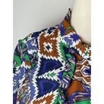 Joy Joy Dress Women Medium Blue Green Abstract Long Sleeve Ruffle Neck Mini Photo 6