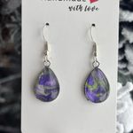 Handmade Purple Acrylic Pour Marble Teardrop Dangle Earrings Hypoallergenic Gift Silver Photo 1