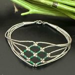 Vintage 925 Liquid Silver Turquoise Tube Beads Woven Sterling Silver Bracelet 5g Photo 0