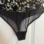 Free People  Dessa Bodysuit Sz Small Black Ditsy Floral Puff Sleeve Mesh Tie Back Photo 4