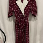 Funky 80’s Ms. Chaus maroon polka bot wide collar vneck belted midi dress Red Size 10 Photo 4