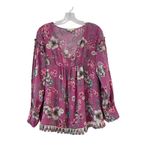 Boho Floral Fringe Tassel Hem Flowy Rayon Top Sz L Purple Floral V Neck Peasant Size L Photo 2