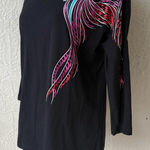 Bob Mackie  Sequin Peacock Vintage 90s Rhinestone Eye Dolman Sleeve Top Black M Photo 0