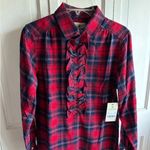 Tuckernuck NWT red plaid front ruffle button down top small Photo 1