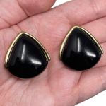 Monet Vintage Signed Gold Tone Black Acrylic Clip On Earrings Statement Classic Photo 0