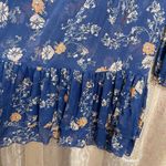 Free People  Navy Blue Floral Sheer Sunsetter Bell Sleeve Mini Dress Small Photo 5