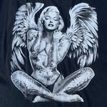 Bay Island Marilyn Monroe Angel Tattoo Wings Black White Graphic T-shirt Photo 2