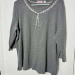 Quacker Factory  Gray Beaded 3/4 Sleeve Embellished Glam T-shirt Women's XL Photo 0