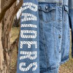 NFL NWT Las Vegas Raiders (Oakland)  denim jacket Wear by Erin Andrews Photo 1