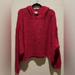 Pilcro Anthropology  NWOT Cozy Red Knit Hoodie Sweater Size XL Oversized Photo 2