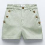ZARA Sea Green Denim Bermuda Shorts Photo 4