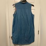 Westport  1962 Blue Chambray V Neck Embroidered Floral Sleeveless Shift Dress Photo 8