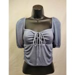 Sophie Rue M Slinky Front Tie Blouse Blue Dust Size Xl Peasant Cropped Puff Photo 11