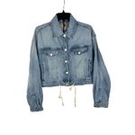 BLANKNYC Denim Jacket Crop Light Wash Drawstring Accents‎ Womens Blue Size M Photo 3