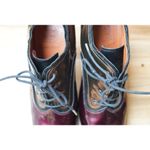 Lanvin Colorblock Patent Leather Lace Up Ankle Heel Boots Booties Size 37.5 Purple Photo 4