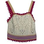 ZARA  womens size small knit crop tank hearts crochet cream pink kawaii button Photo 0