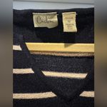 Caslon  Striped Knit Sweater Black Cream | V-Neck Long Sleeve | MP Photo 4