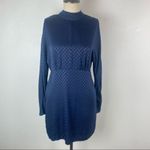 ZARA  Mini Dress S Satin High Mock Neck Tie Polka Dot Long Sleeve Navy Blue Black Photo 2
