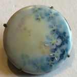 Vintage Victorian Floral Hand Painted Ceramic Round Brooch Blue Photo 1