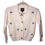 Gem Size XS Cardigan Ribbed Winter White Embroidered Long Sleeve Cropped NEW Photo 0