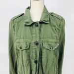 Gap Vintage Utility Army Green Jacket Women’s M Linen Blend Olive Shirt Buttons Photo 1