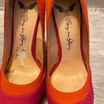 Penny Loves Kenny  Pink & Orange Suede with Gold Beaded Top Accent Heels Photo 2
