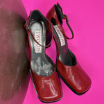 Two Lips Red Leather Square Toe Ankle Strap Pump Sz 40 Photo 5