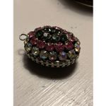 Vintage AB Rhinestone Jet Glass Domed Pendant 1950s Czech/West Germany Style Black Photo 4