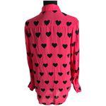 Nasty Gal Chiffon Heart Print Button Down Shirt US 2 Women’s Pink Black Photo 2