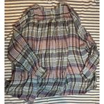 Free People  Plaid Gauze Button Down Shirt Blue Red Yellow Oversized Tunic Top Photo 5