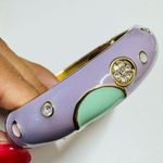 Signed Sequin Lilac & Pastel Enamel Hinge Bangle | Gold Tone | Gently Used Photo 4