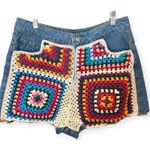 Farm Rio  Multicolored Crochet Denim Shorts Photo 3