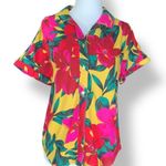 For Cynthia Button Up Shirt Linen Blend Hawaiian Floral Print Yellow Red Petite Photo 8