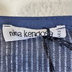 Nina Kendosa Blue Striped Linen Short Sleeve Button Down Shirt L Beachy Vacation Size L Photo 8