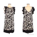 Diane Von Furstenberg DVF Silk Print Jersey Dress Flutter Sleeve‎ Shift Sheath Black Ivory Size 6 New Photo 1