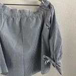 American Eagle Striped Off-Shoulder Top Tie Arm Casual Romantic Large Photo 7