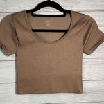 Offline by Aerie Size Medium Brown Ribbed Seamless Crop Top Short Sleeve Photo 0