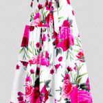 SheIn  CURVE‎ 1XL White Pink Rose Floral Tiered Maxi Skirt Women's Boho Photo 0