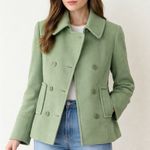 Garnet Hill  Green Wool Pea Coat Jacket Women’s Size 12 Double Breasted Spring Photo 0