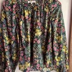 Love Shack Fancy  Nessa Floral Cotton-Silk Long-Sleeve Top Night Sky Glow Photo 7